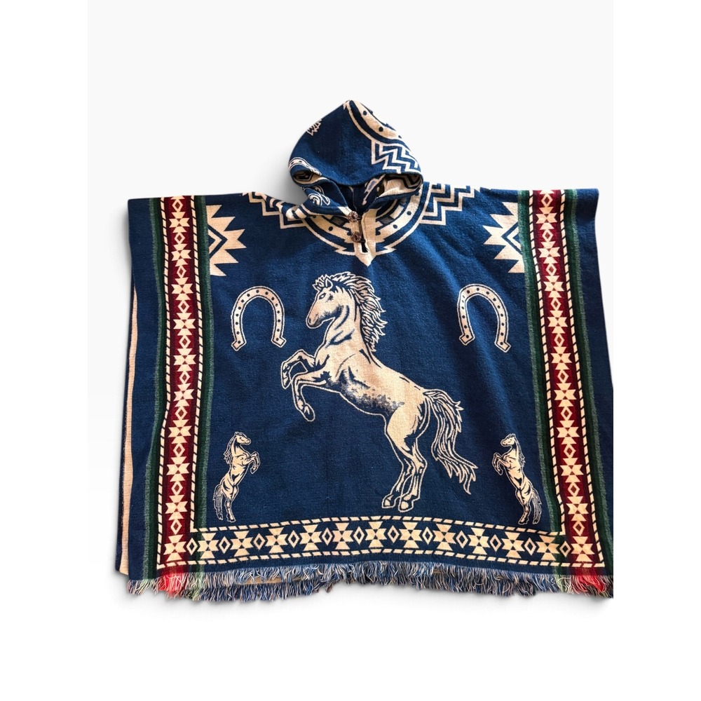 Tejidos Caymi Alpaca Blend Hooded Poncho Horse Equestrian Blue One Size Ecuador